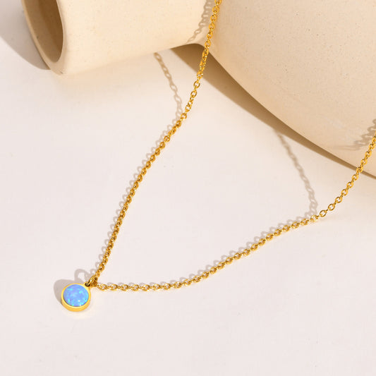 Opal Stone Round Pendant Fashion Women's Necklace