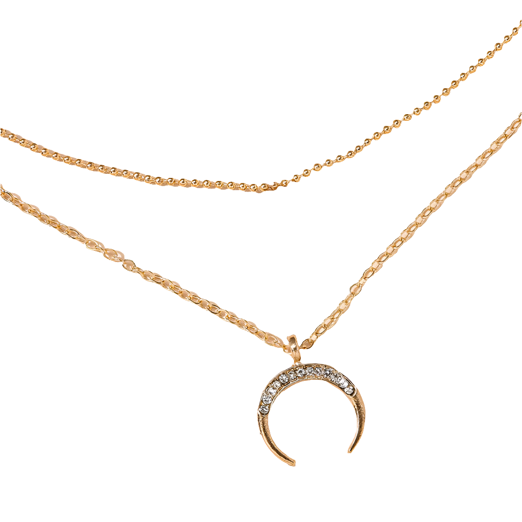 Moon Pendant Double-layer Necklace For Women Exaggerated And Personalized