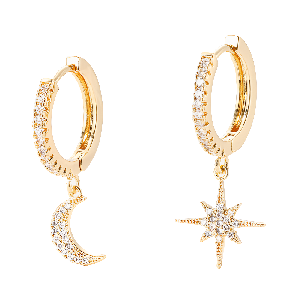 Fashion Star Moon Asymmetric Earrings