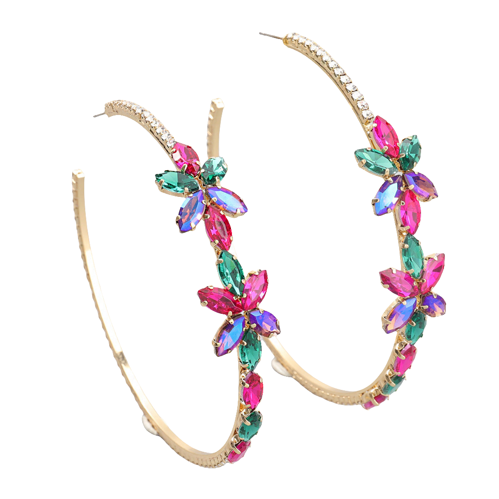 Rhinestone Flower Earrings European And American Earrings Trendy Female Earrings