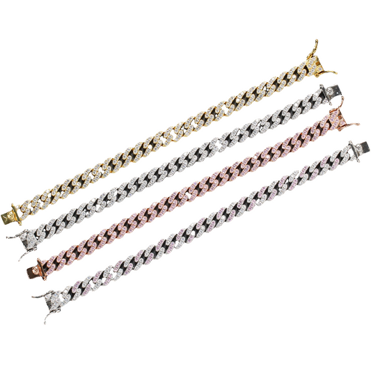 8mm Three Zircon Cuban Bracelet Women's Hip Hop