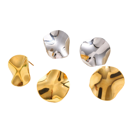 18K Gold Round Pleated Stud Earrings