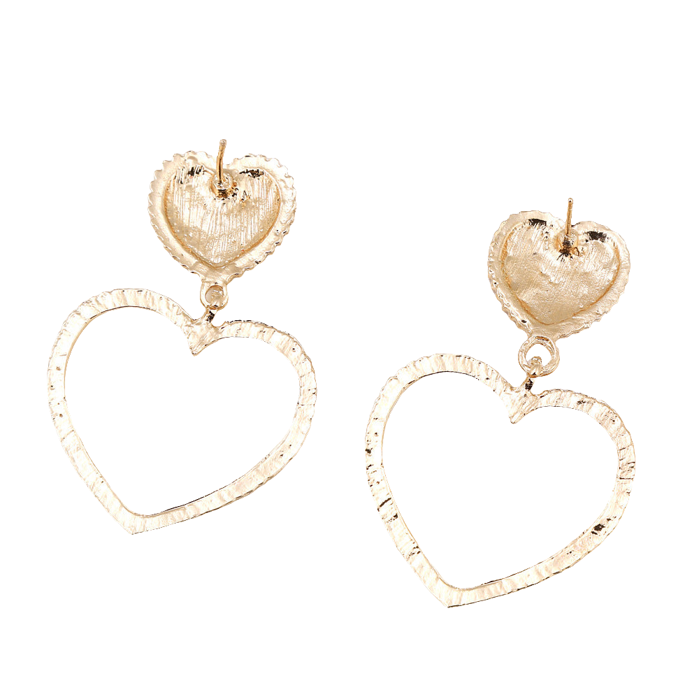 Metal-Sized Heart-Shaped Earrings With Exaggerated Studs Hollow Out Heart Shape