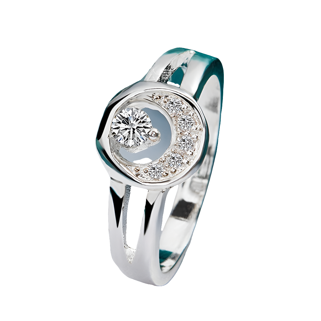 Silver Moon Zircon Ring Women's Fashion