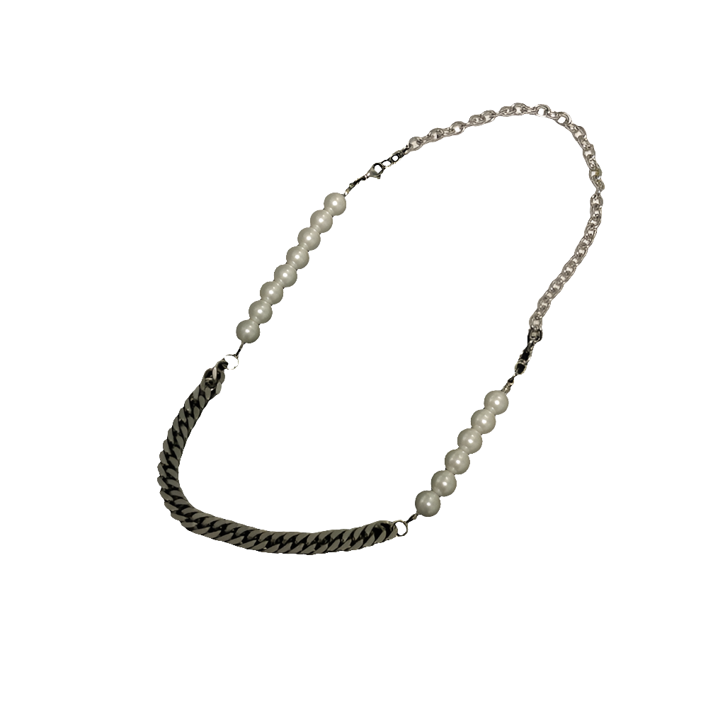 Titanium Steel Chain Stitching Pearl Necklace Cool Hip Hop