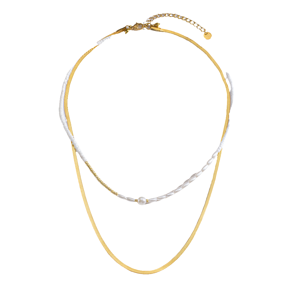 White Beaded Pearl Chain Double-layer Necklace