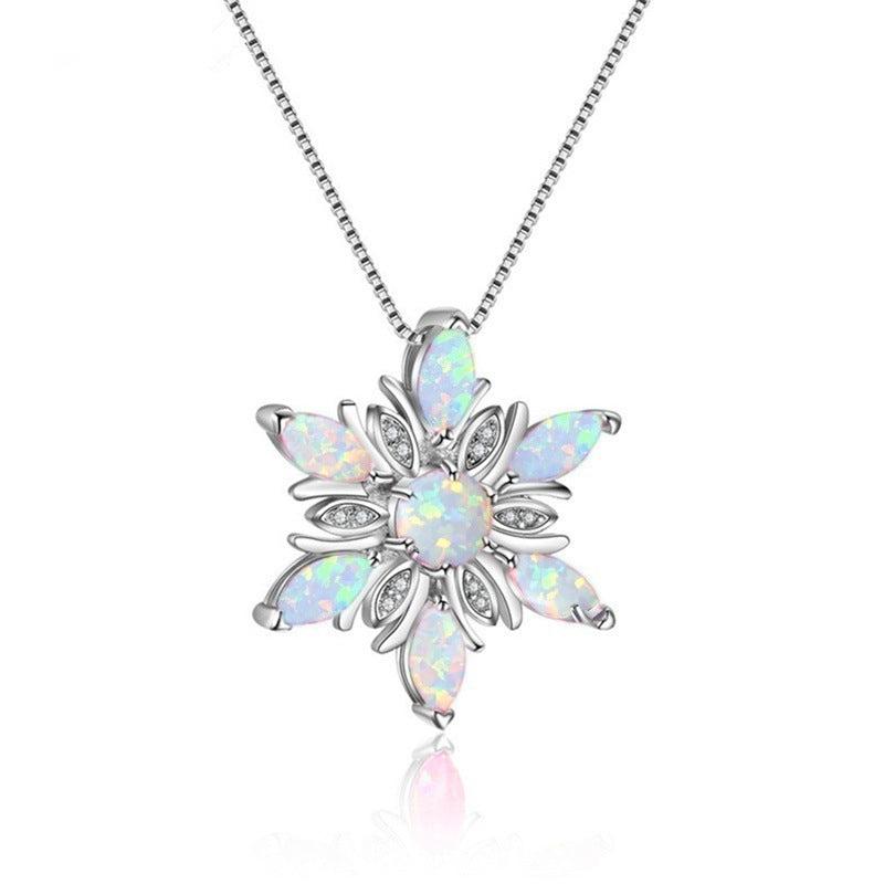 Opal Snowflake Necklace Pendant