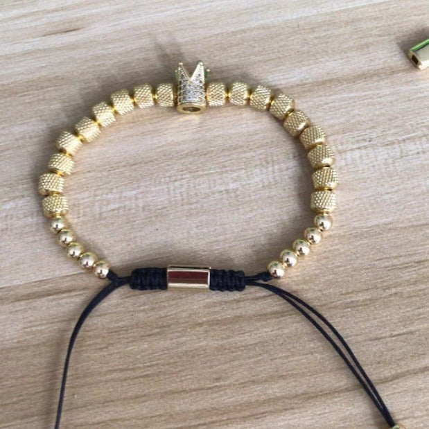 Natural Tigereye Micro Inlaid Zircon Crown Woven Bracelet