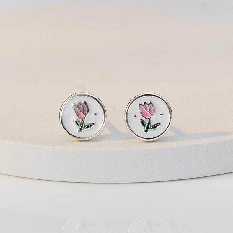 Sterling Silver Epoxy Tulip Stud Earrings Design For Women