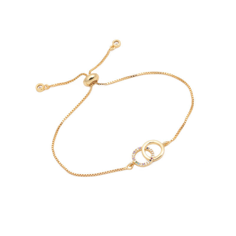 Women's Brass Gold-plated Double-ring Adjustable Bracelet