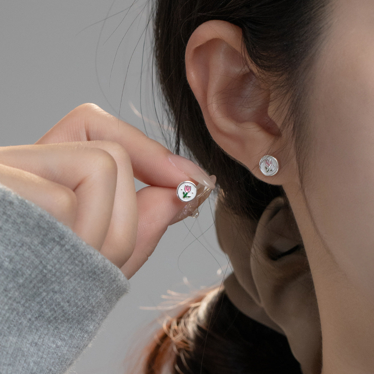 Sterling Silver Epoxy Tulip Stud Earrings Design For Women