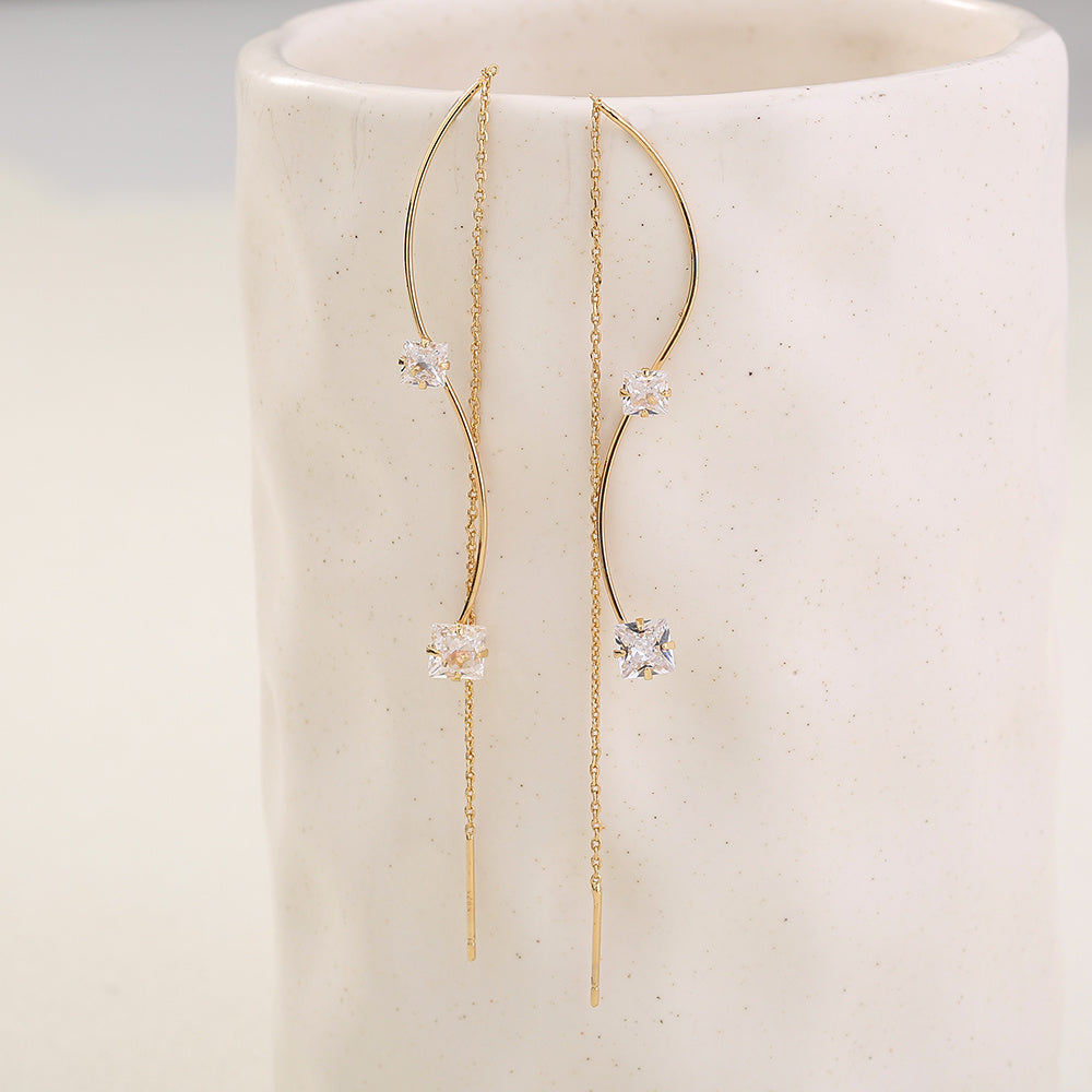 Simple And Long Earrings Japanese And Korean Earrings Tzitzit Earrings With Micro-zircon Earrings