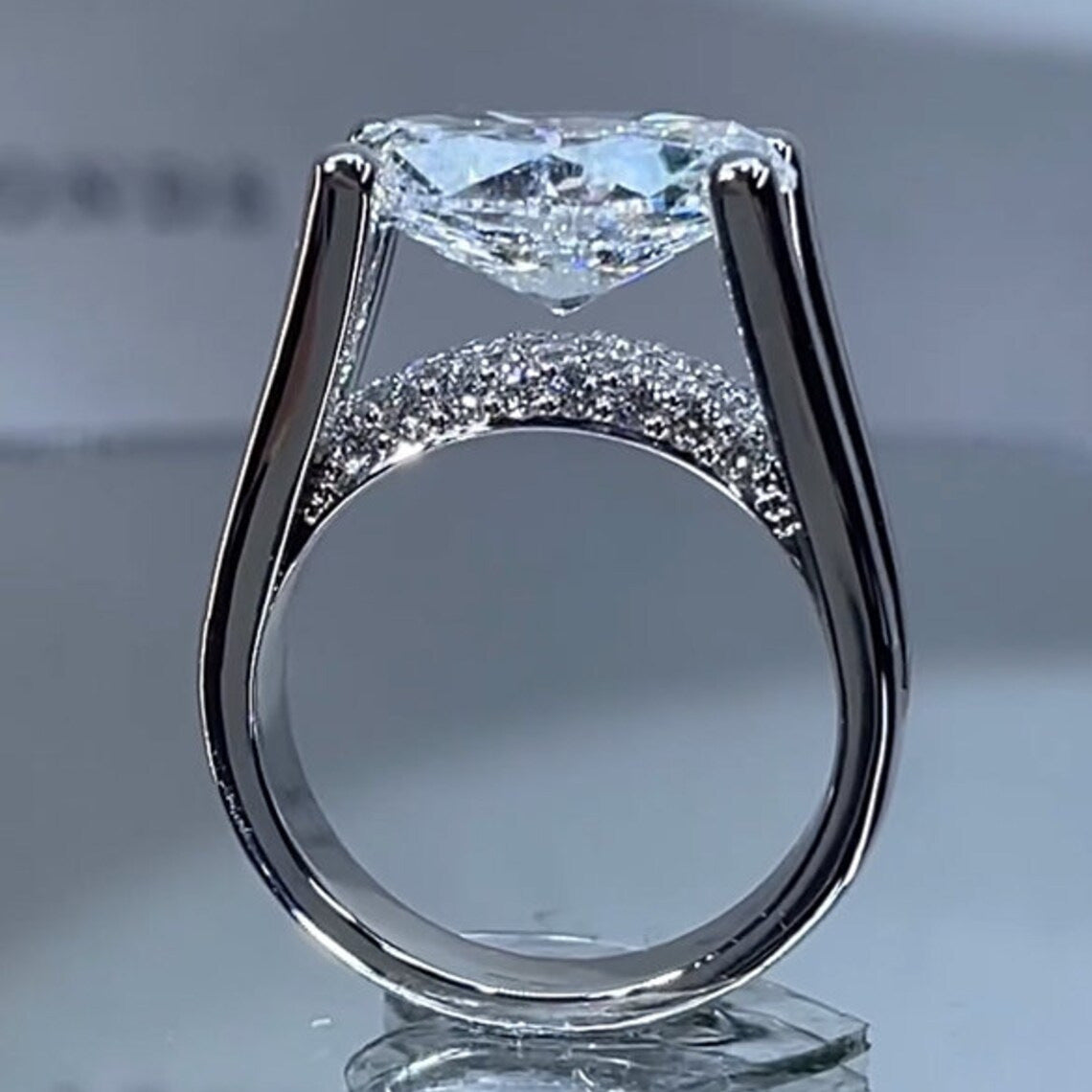 Egg-shaped High Carbon Diamond Engagement Ring Heart Of Eternity