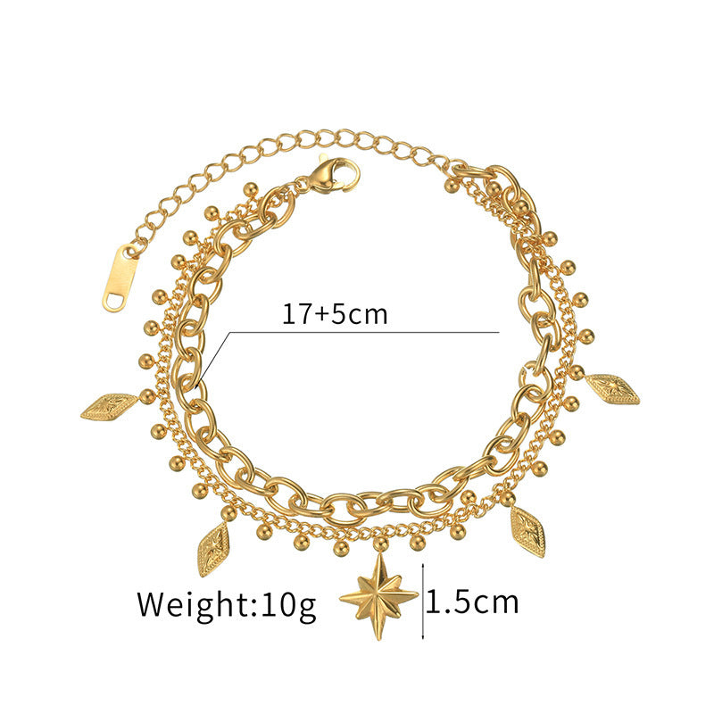 Simple Stainless Steel Eight Awn Star Double-layer Bracelet