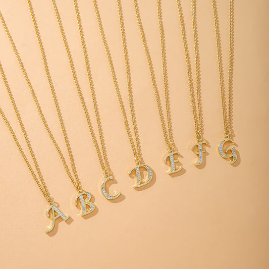 Fashion English 26 Letters Inlaid Zircon Copper Necklace