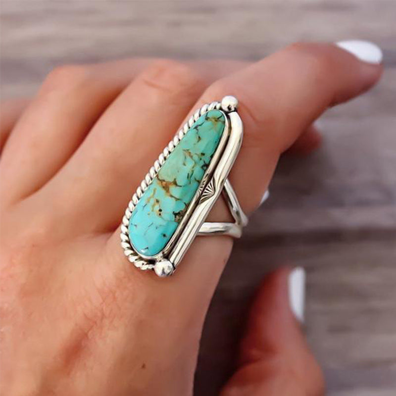 RETRO Geometric Drop-shaped Inlaid Turquoise Pattern Ring