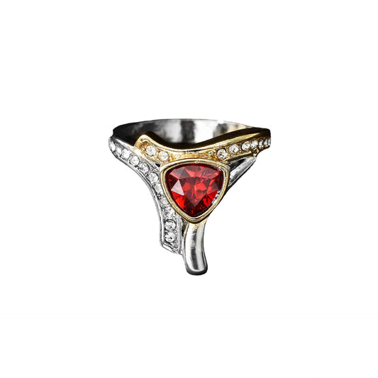 Gold Two-tone Personality Shield Triangle Pomegranate Zircon Ring