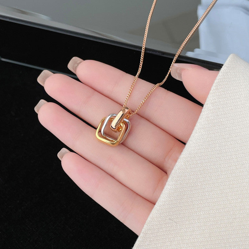 Square Three-color Ring Necklace Interlocking Clavicle Chain