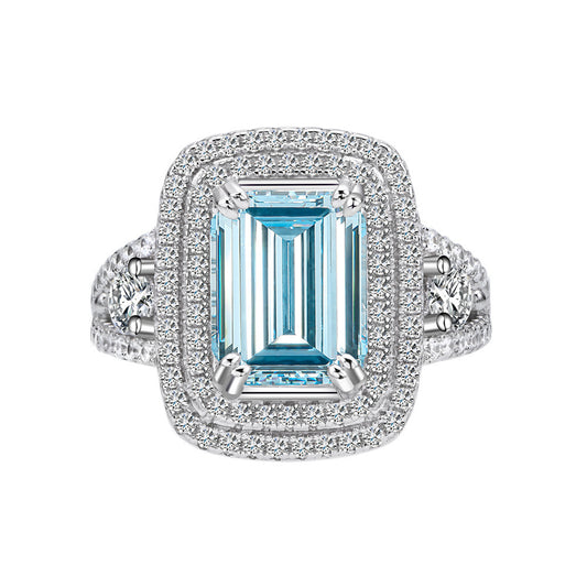 Aquamarine Round Diamond Ring Sterling Silver Ornament