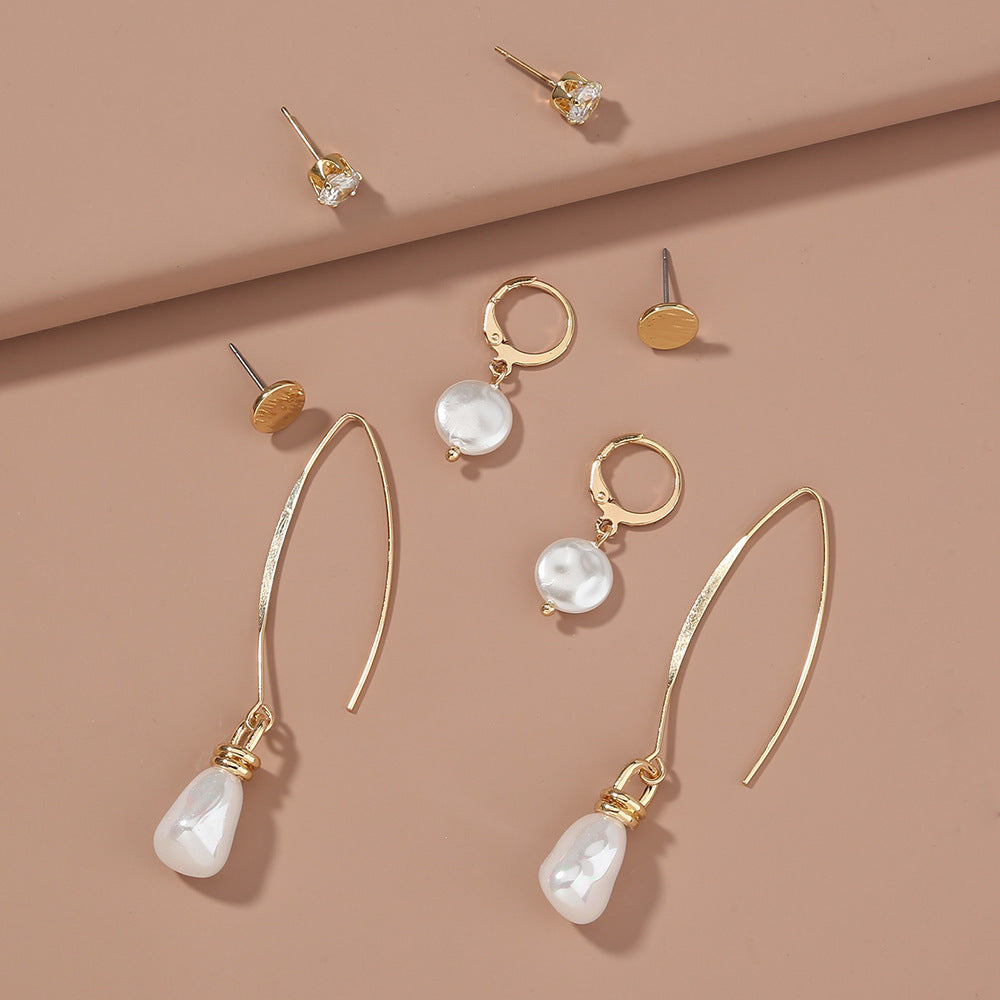 Simple And Versatile Earrings Set Diamond Pearl Earrings Drop Earrings Multi-style Earrings